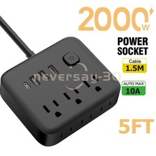 10 in 1 Power Strip Surge Protector 6 AC Outlet 3 USB Ports Type C Port 5ft Cord