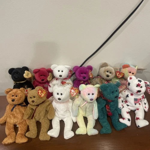 Vintage Ty Beanie Babies Lot Of 12 Bears With Tags