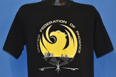 vtg 80s UNITED FEDERATION PHOENIX AZ STAR TREK FAN CLUB UFP YELLOW t-shirt L