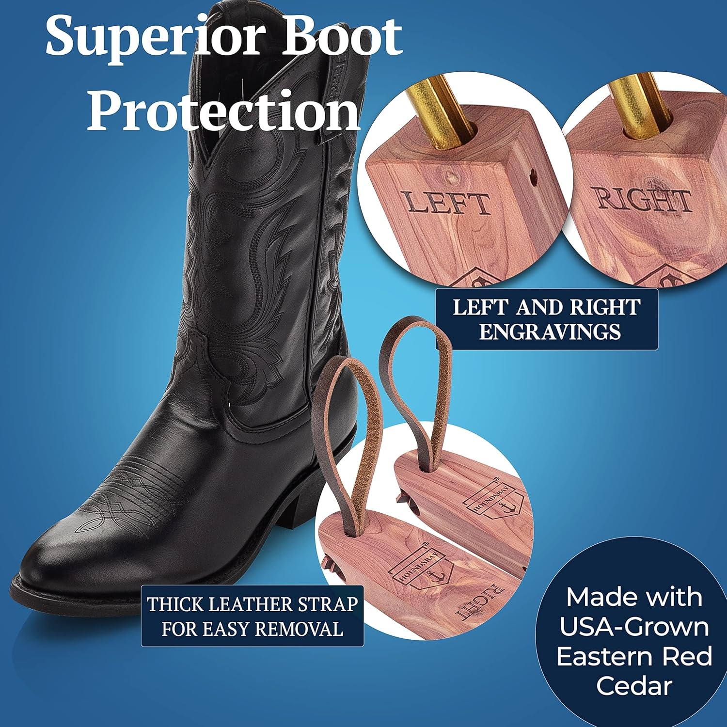 HOUNDSBAY Boot Trees, Cedar Boot Tree for Men, Shoe Tree for Boots, Boot Stretch