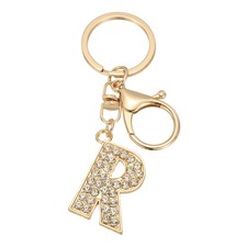 Initial Letter Key Chain Crystal Alphabet Letter A-Z Keychain Golden R