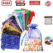 100 Pieces Moon Star Organza Bags, Mixed Color 4x4.7210X12CM Satin Drawstring...