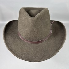 SCALA Classico 100 Wool Felt Outback Hat Olive Green Leather Band 3 Brim