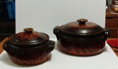 Paar Dryden Pottery Original '79 Keramik Bohnentopf Deckel breite Riemen Griffe