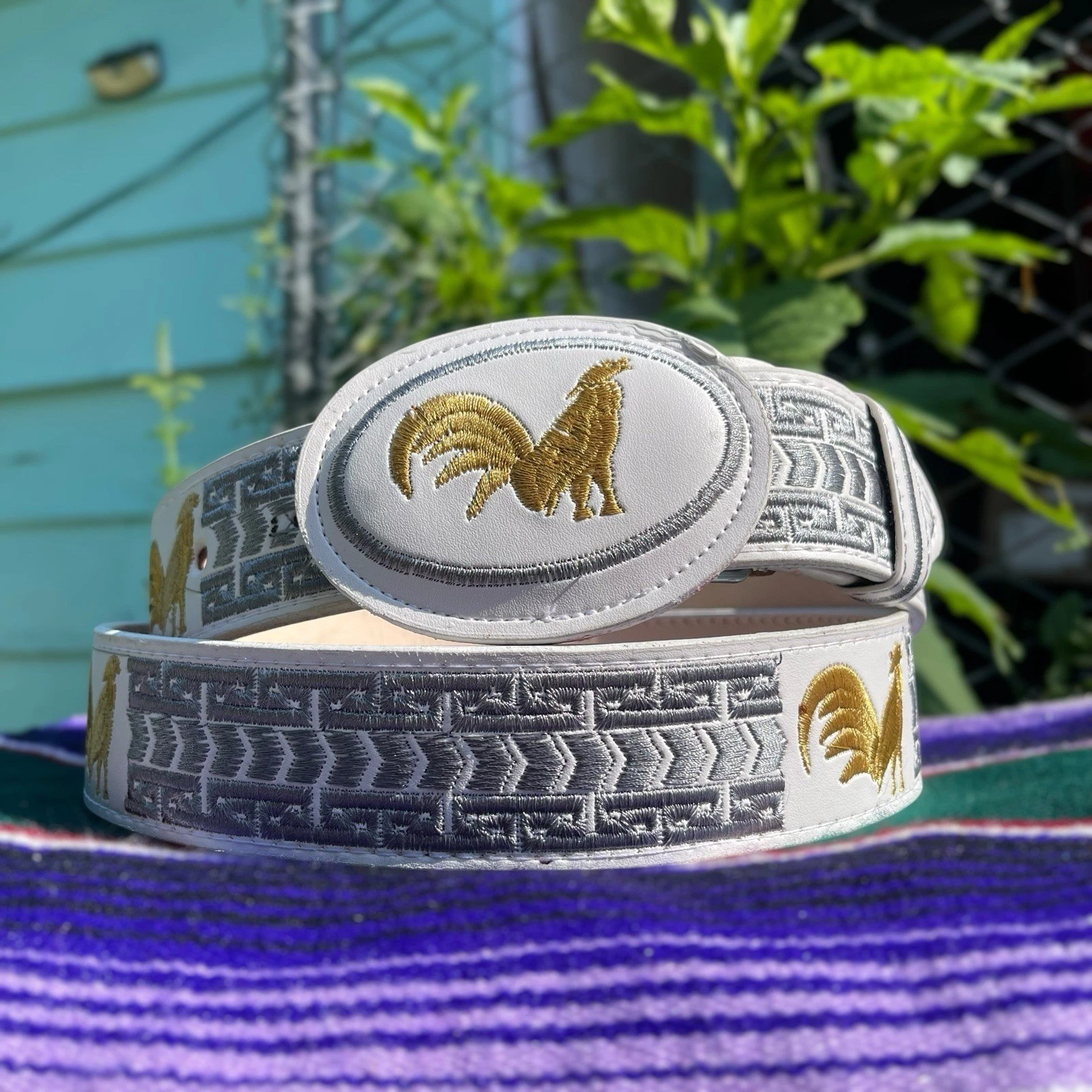Rooster Embroidered Western Belt. Men’s Cowboy Leather Belt. Cinto Vaquero Gallo