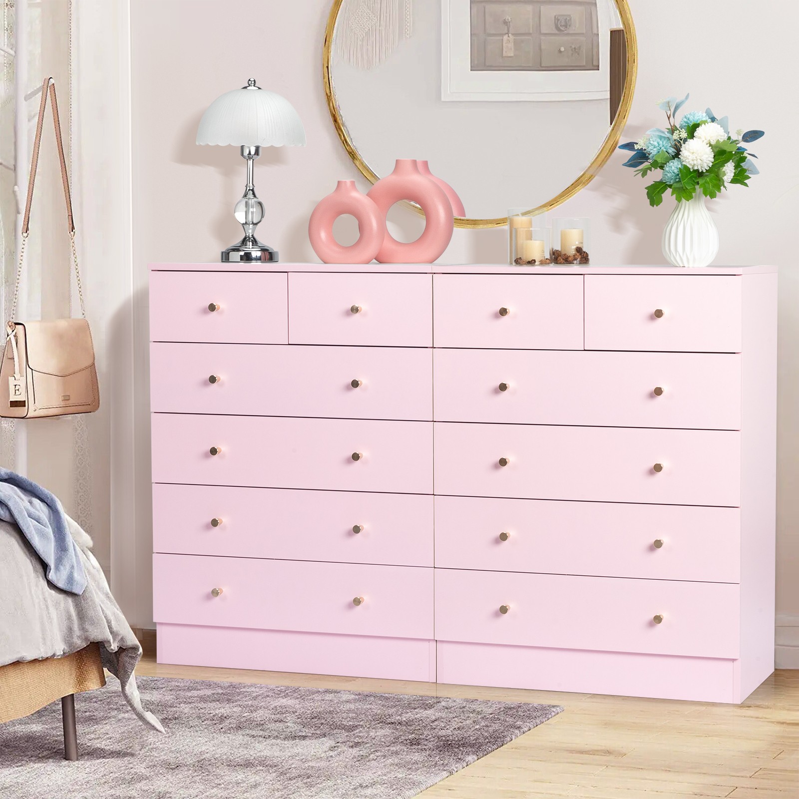 Drawer Dresser for Bedroom Bedroom Dressers for Girls Anti-Tipping Device Pink