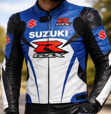 Men Suzuki GSXR Motorbike Leather Jacket Motorcycle Bikers Racing