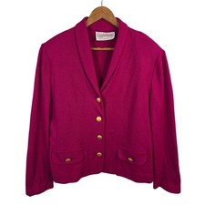 Castleberry Vintage Magenta Pink Knit Blazer Gold Button Shawl Collar USA Made
