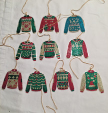 Set of 10 Christmas Ugly Sweater Ornaments 2.5" x 2.5"