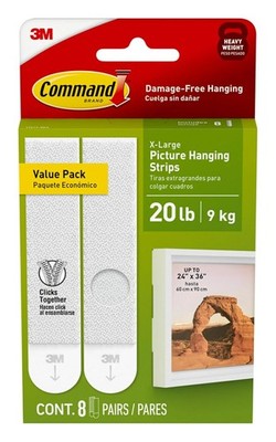 Command 20 lb XL Heavyweight Picture Hanging Strips, 8 Pairs, Damage-Free White