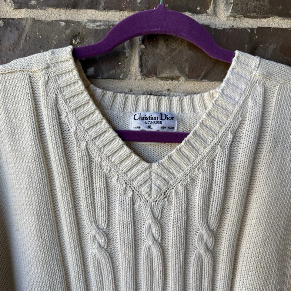 Suéter Christian Dior Vintage Monsieur Crema Cuello en V XL Foto 3 de 4