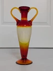 Blenko Glass Company "Amberina" or "Tequila Sunrise" vase w/ handles, red/yellow