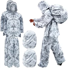 2 Sets Winter Camo Suit Hunting Tactical Suit with Backpack Cover, Snow Camo ...