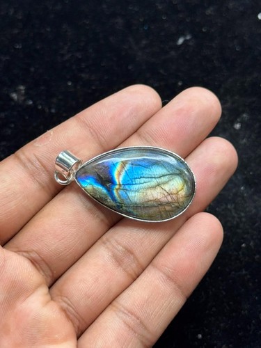 Natural Multi Fire Labradorite  Pendant 925 Sterling Silver  Handmade Pendant