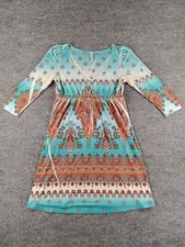Ophelia V-Neck Empire Dress Long Sleeve Paisley Knit USA Made Womens Small