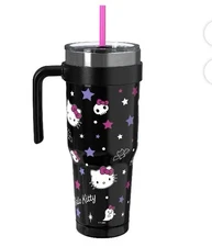 Zak Designs 40oz Hello Kitty Halloween Straw Handle Tumbler, Double Wall Vacuum