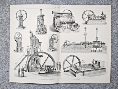 Beispiele Dampfmaschinen - antiker Druck - 1875