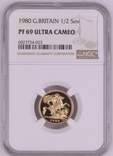 1980 G. Britain 1/2 Sovereign 0.9170 Fineness Gold 3.99 g NGC PF 69 Ultra Cameo