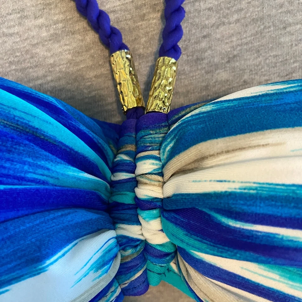 Lauren Ralph Lauren Women's Size 10 Blue White Striped Halter Tie Bikini Top - Image 4 of 4