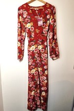 Joe Browns Midi Dress Size 8 Red Floral Boho Balloon Sleeves