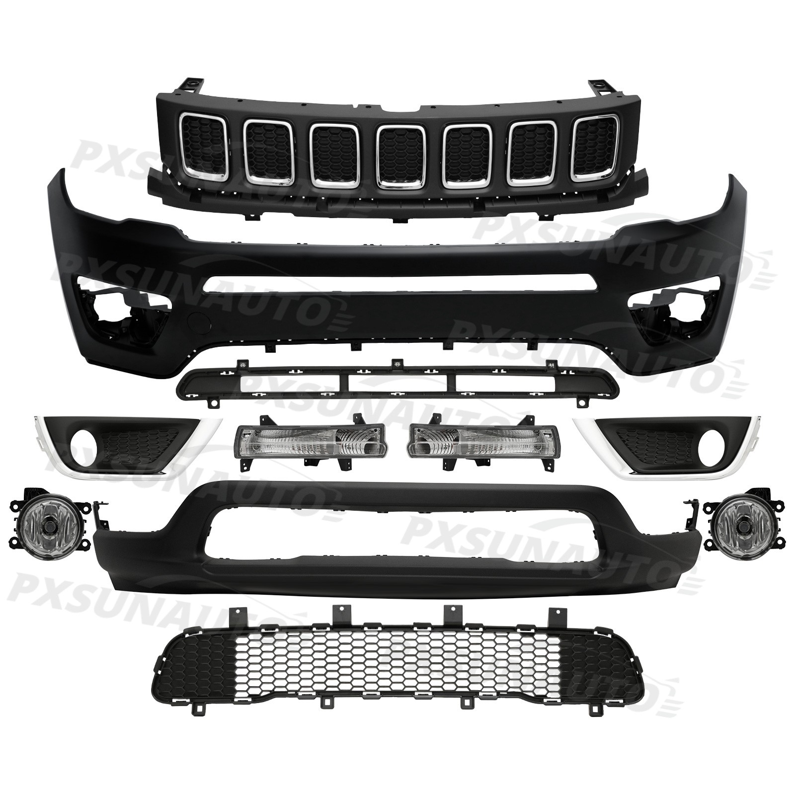 Front Bumper Complete Grill Upper For Jeep Compass 2017 2018 2019 2020 2021