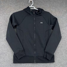Under Armour Hoodie Mens Medium Black ColdGear Full Zip Fleece Sweatshirt Logo