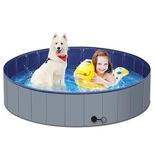 Dog Pool for Large Dogs, Kiddie Hard Plastic, Large-47x12, Dark Gray