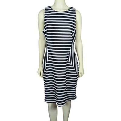 Sharagano Striped Tank Dress 12 Fitted Preppy Minimalist Chic Black White Orange