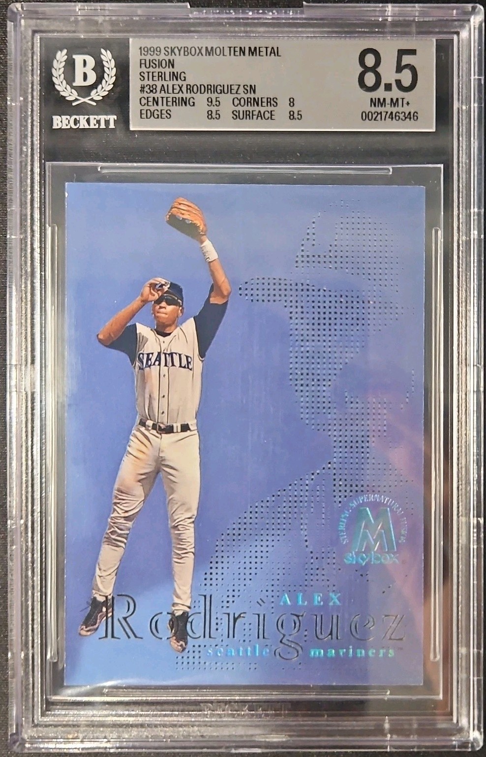 1999 Skybox Molten Metal - Fusion Alex Rodriguez #38F Sterling /500 - BGS 8.5