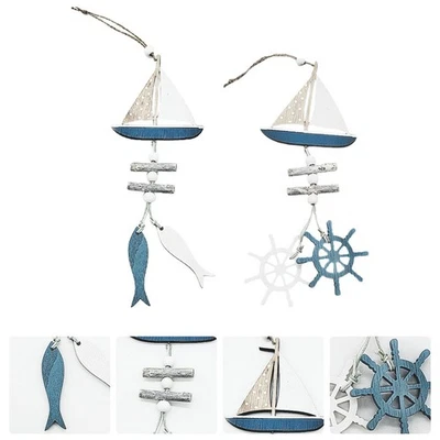 2pcs Ozeanstil Holz Anhänger kreativer Wand Hanging Decor Chic Home Ornament - Bild 1 von 4