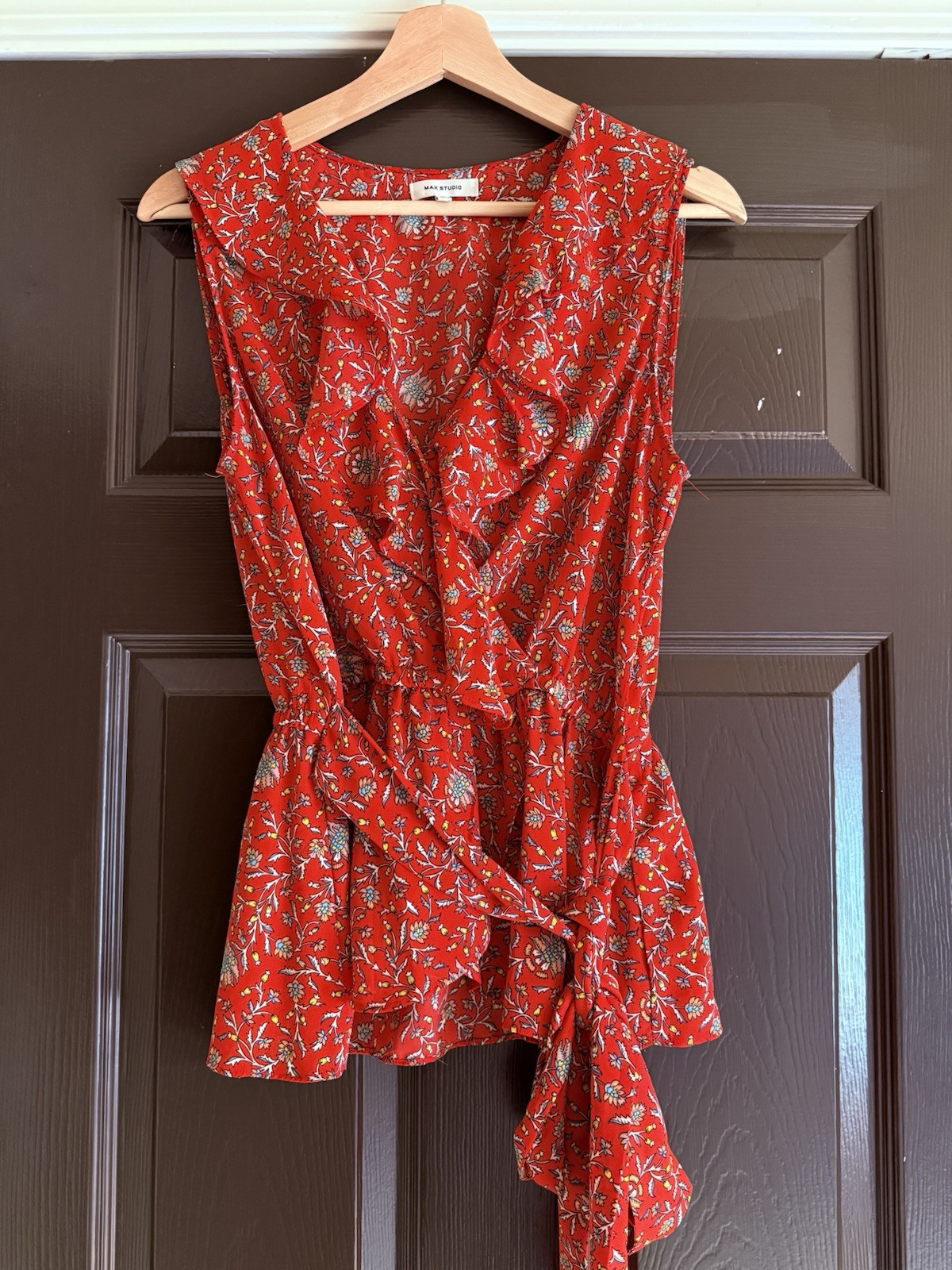 max studio top medium Red Crossover Blouse - image 6