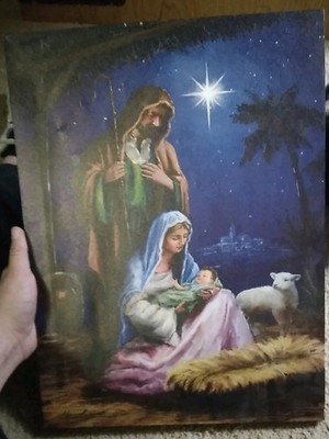 Marcello Corti Light Up Nativity Canvas Painting Good Condition