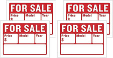 For Sale Sign Car Auto Sales 9"x12" 2-Line , Weatherproof High-Visibility Plast