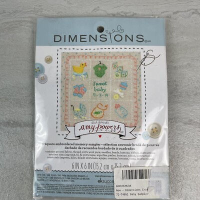 NEW Dimensions Embroidered Memory Sampler Amy Powers Baby Kit Gift 6x6'' Nursery