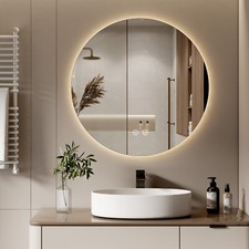 LED Badspiegel mit Beleuchtung 3 Lichtfarbe Touch Rund Lichtspiegel ⌀50/60/70/80