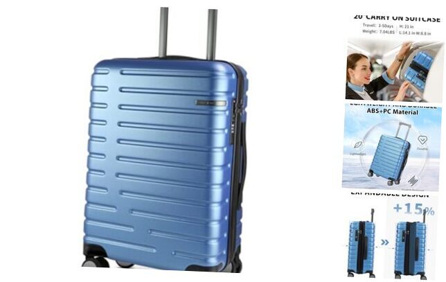 Carry On Luggage with Spinner Wheels, Hard Shell Carry-On 20 Inch LIGHT BLUE-image