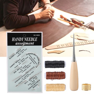 Handwork Craft Leather Hand Sewing Tools Needle Thread Thimble Awl Accessories