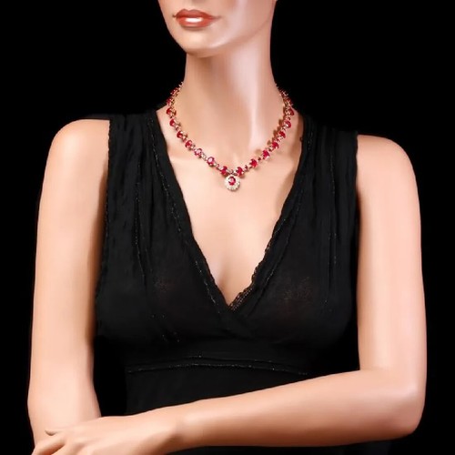 Ruby & Natural Brilliant Cut Diamonds on 14k Yellow Gold Necklace - Gift Boxed!! - Picture 6 of 17