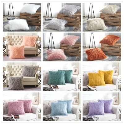 Faux Fur Solid Decorative Pillow Cover Fluffy Mongolian Luxury