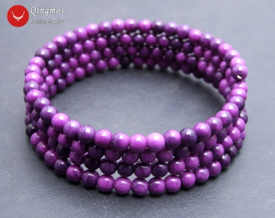 Pulsera de Sugilite Púrpura Natural de 4 mm para Mujer Envoltura de Alambre de Acero Joyería de Piedra 28" Foto 3 de 4
