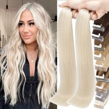 100 Soft Tape In Human Hair Extensions Remy Skin Weft Full Head Thick Highlight