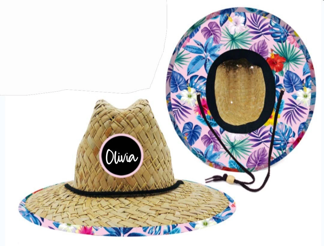 Baby Infant 48cm Custom Floral Girls Patch Name Lifeguard Beach Hat Summer Beach