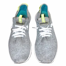 Coolway Womens 7 Sneakers Tahali Silver Knit Metallic Thread Neon Green Accents