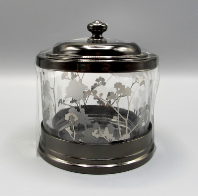 BELLA LUX GLASS BATH VANITY COTTON BALL Q-TIP JAR FLORAL DESIGN BNWT