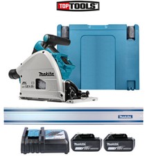 Makita DSP600ZJ 36V Brushless Plunge Saw With 2 x 5Ah Batteries, Charger & Rail