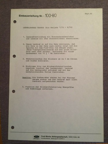 Einbauanleitung Ford Motorsport Lenkrad Knutsen Taunus