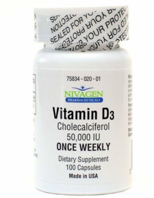 Nivagen Vitamina D3 50000 UI, Pack of 100 Capsules