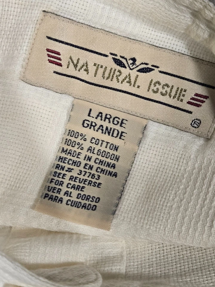 Camisa Natural Issue GRANDE con botones para hombre 100 % algodón cuello banda manga corta Foto 4 de 4