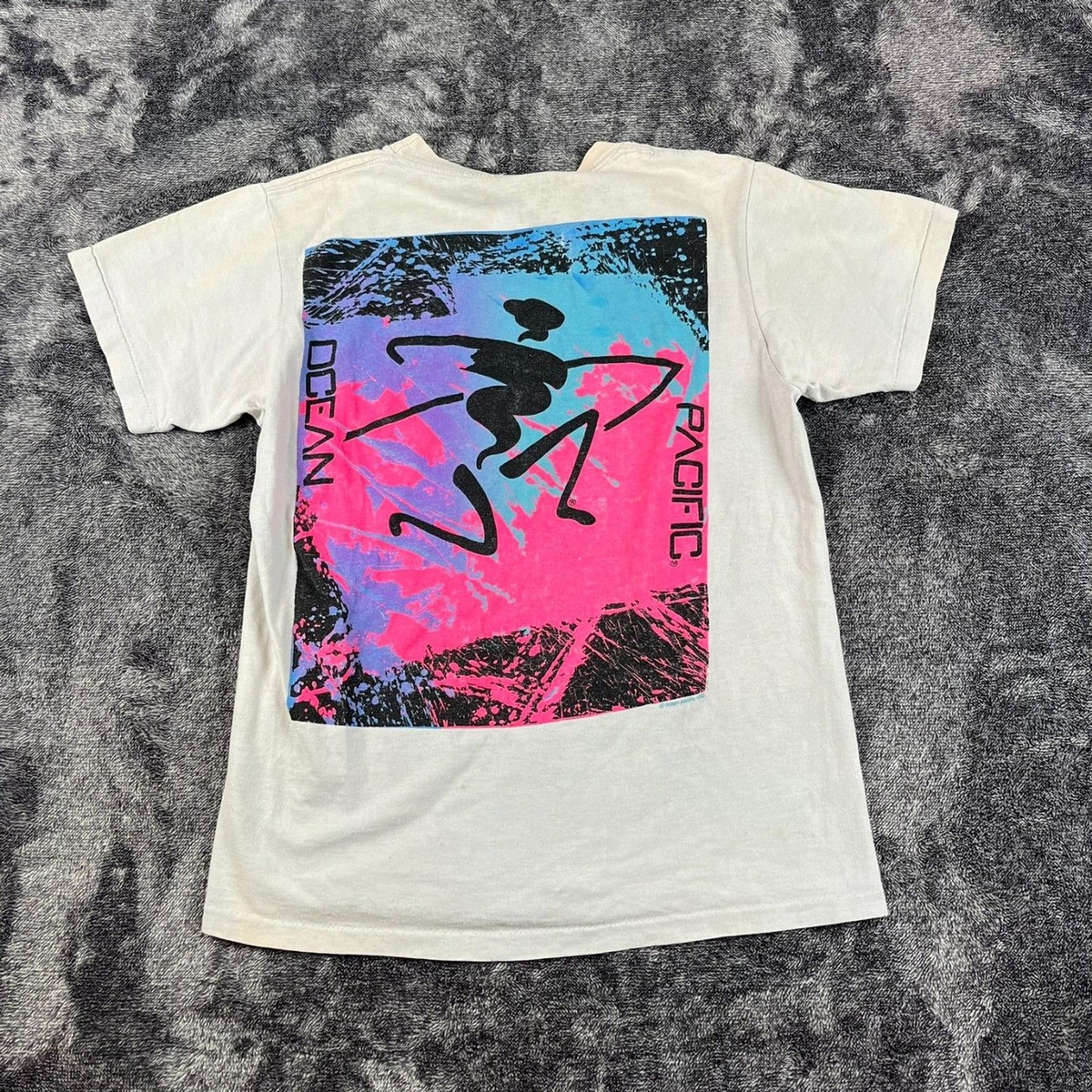 Vtg 90's Ocean Pacific Surf T-Shirt Single Stitch Gray Multicolor