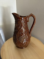 Portmeirion Brown Pitcher Jug (10.5 In.) Raised Grape Motif- Excellent Cond